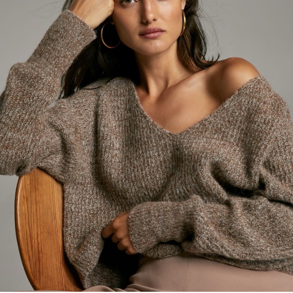 Aritzia Babaton Tessin Sweater Alpaca Wool Heather Natural Tan Size Small - Picture 2 of 7